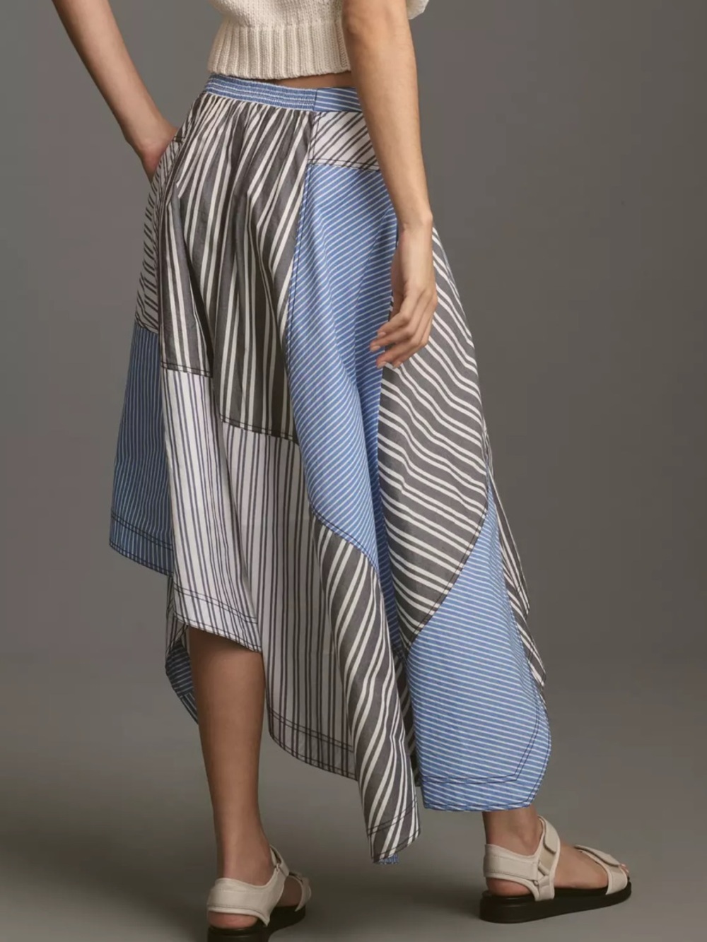ANTHROPOLOGIE PILCRO I Skirt Reworked Asymmetrical Midi Blue White Size Medium - Picture 11 of 15